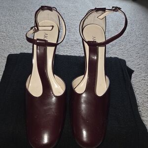 Anne Klein Women's Burgundy T-Strap Heels